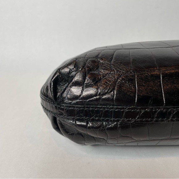 Vintage Brighton Croc Embossed Black Leather Magnetic Close Clutch - Picture 4 of 15